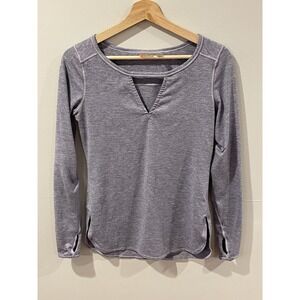 Zella Workout Top Women's Size XS Blue Striped Long Sleeve Thumb Holes Yoga Gym